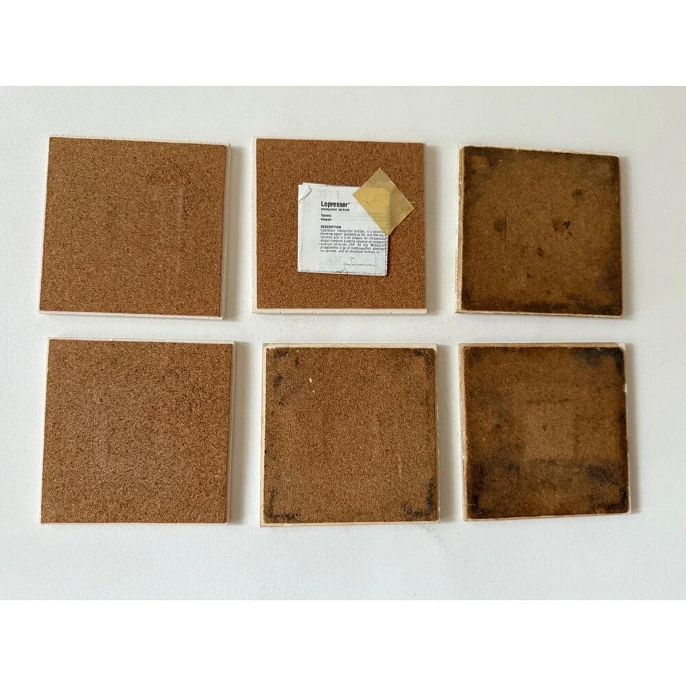 Vintage Lopressor Metoprolol Ceramic Coaster Cork Backing Set of 6 Drug Insert
